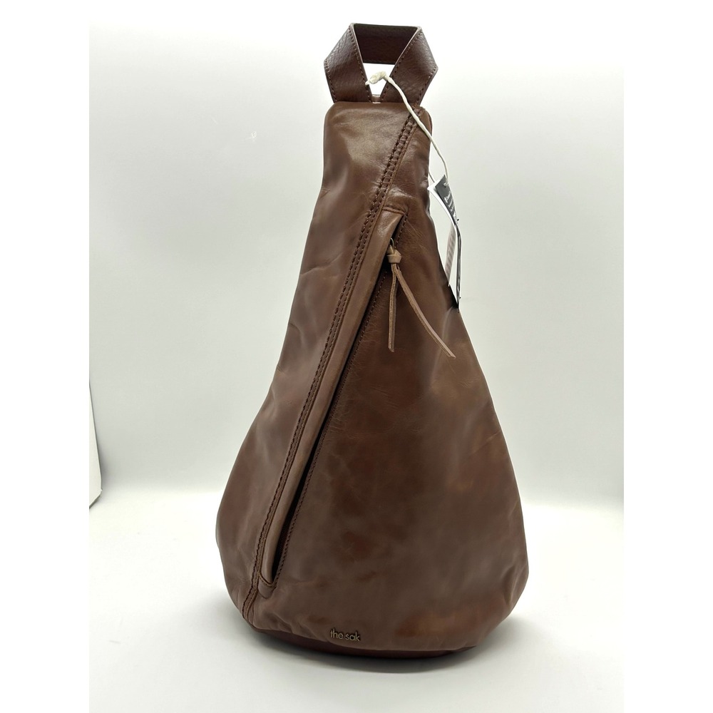 The Sak Teak Brown Leather Sling Backpack Vintage Finish Teardrop Bag NEW